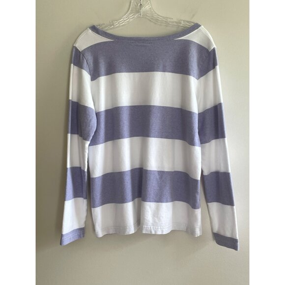 Eddie Bauer Striped Sweatshirt Womens M Lilac/White Coastal Core - Picture 2 of 5